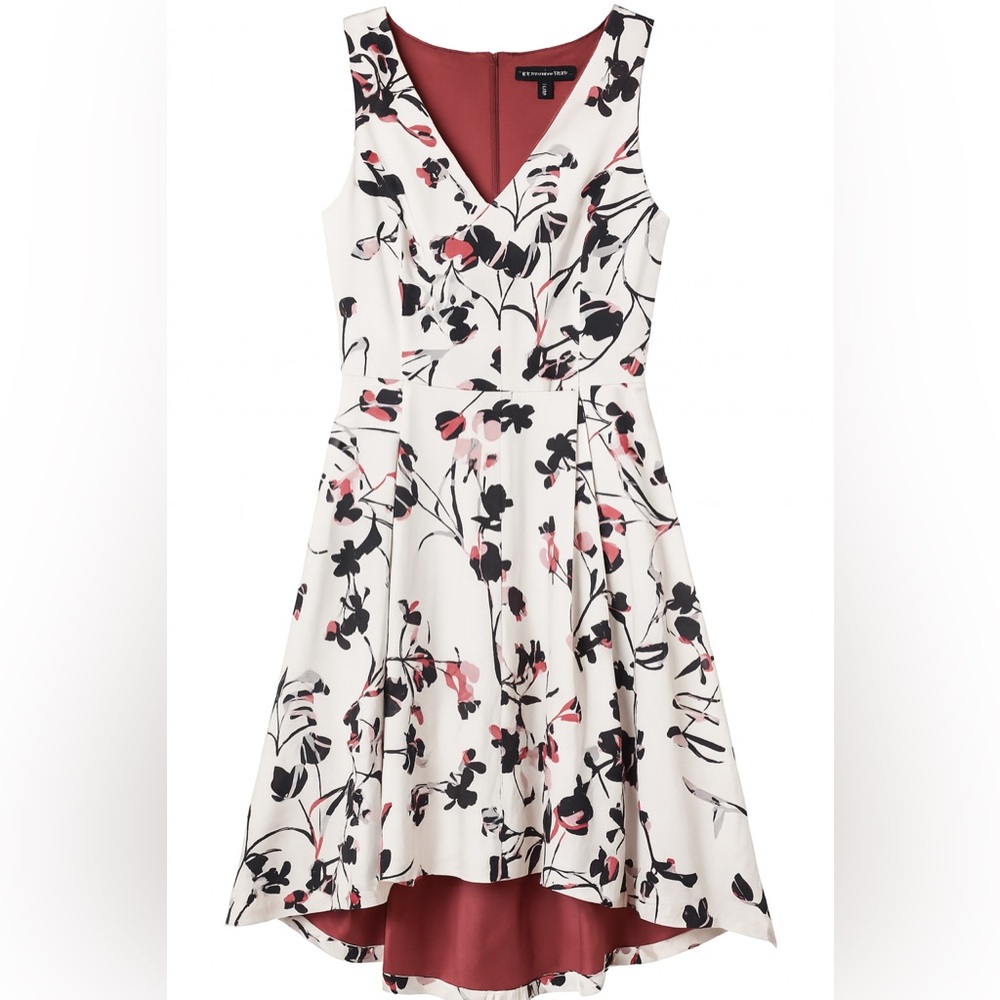 White House Black Market Cream Floral High-Low Dress with Blush Lining